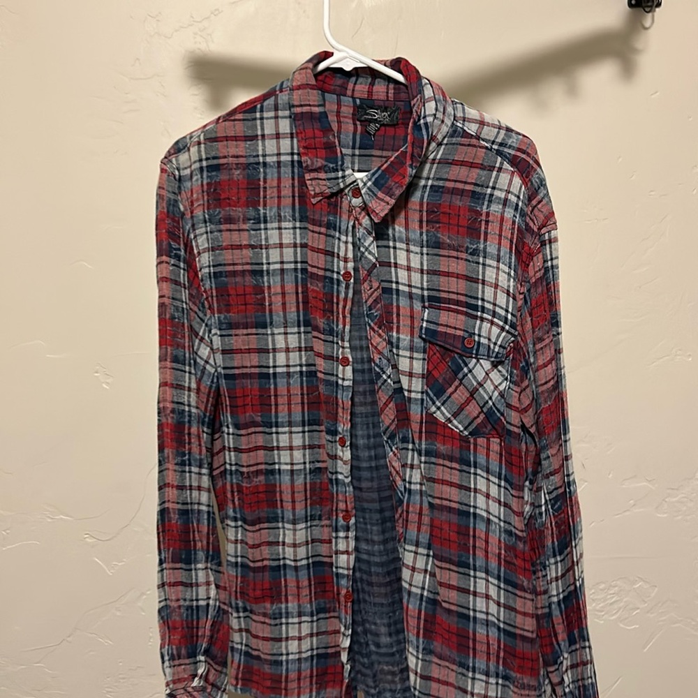Men’s long sleeve silver button up shirt size XL